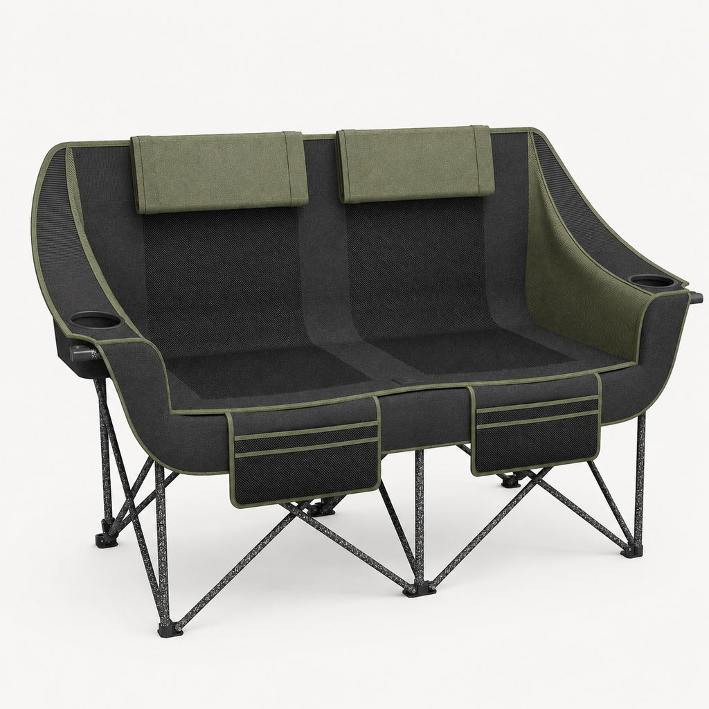 Oversized Heavy Duty Folding Camping Loveseat Chair for Two Adults with Cup Holders 660 lbs Streamonpod