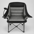 Oversized black and gray folding camping chair with cup holder and adjustable phone holder