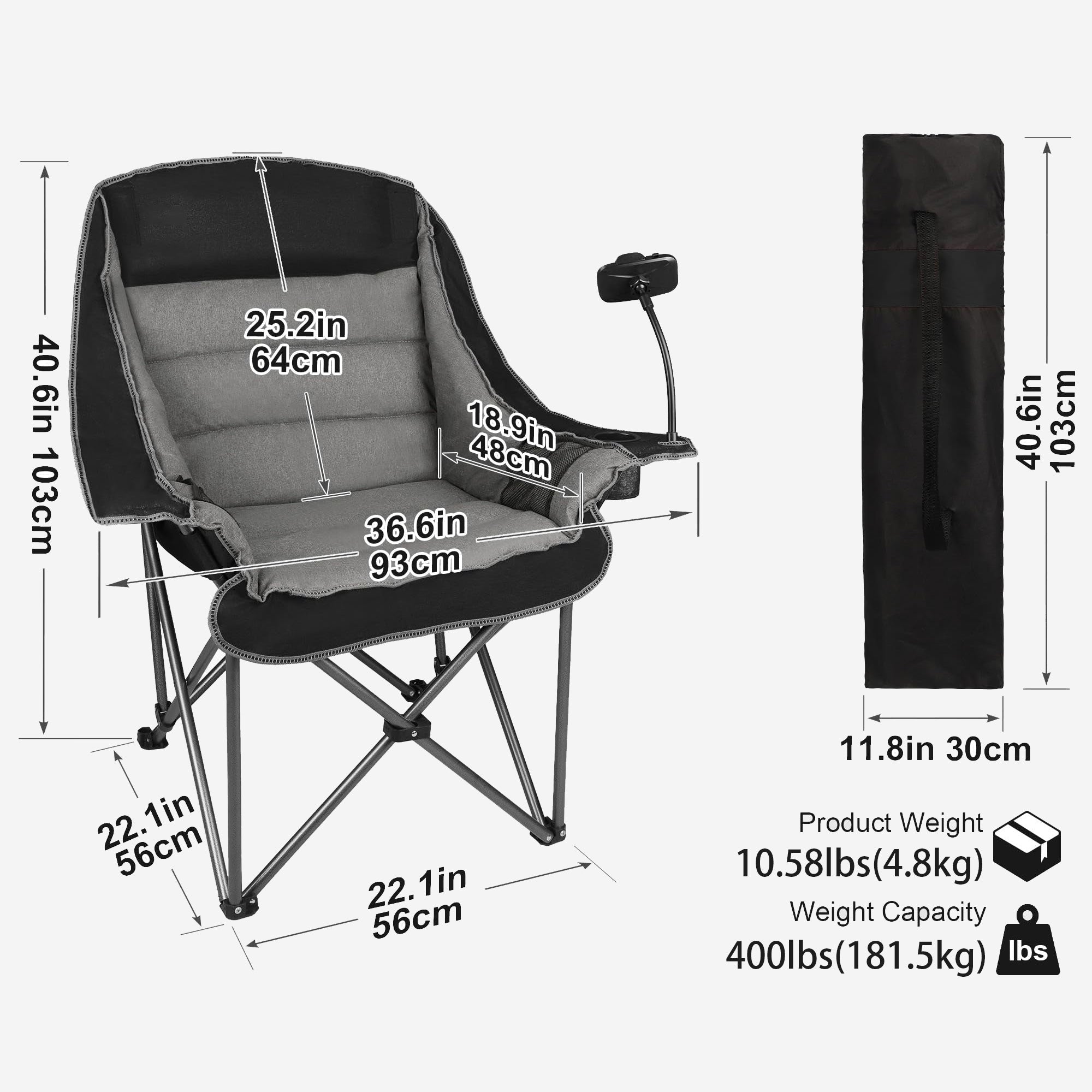 Oversized Folding Camping Chair for Adults Heavy Duty 400 lbs with Cup Holder Phone Holder Streamonpod