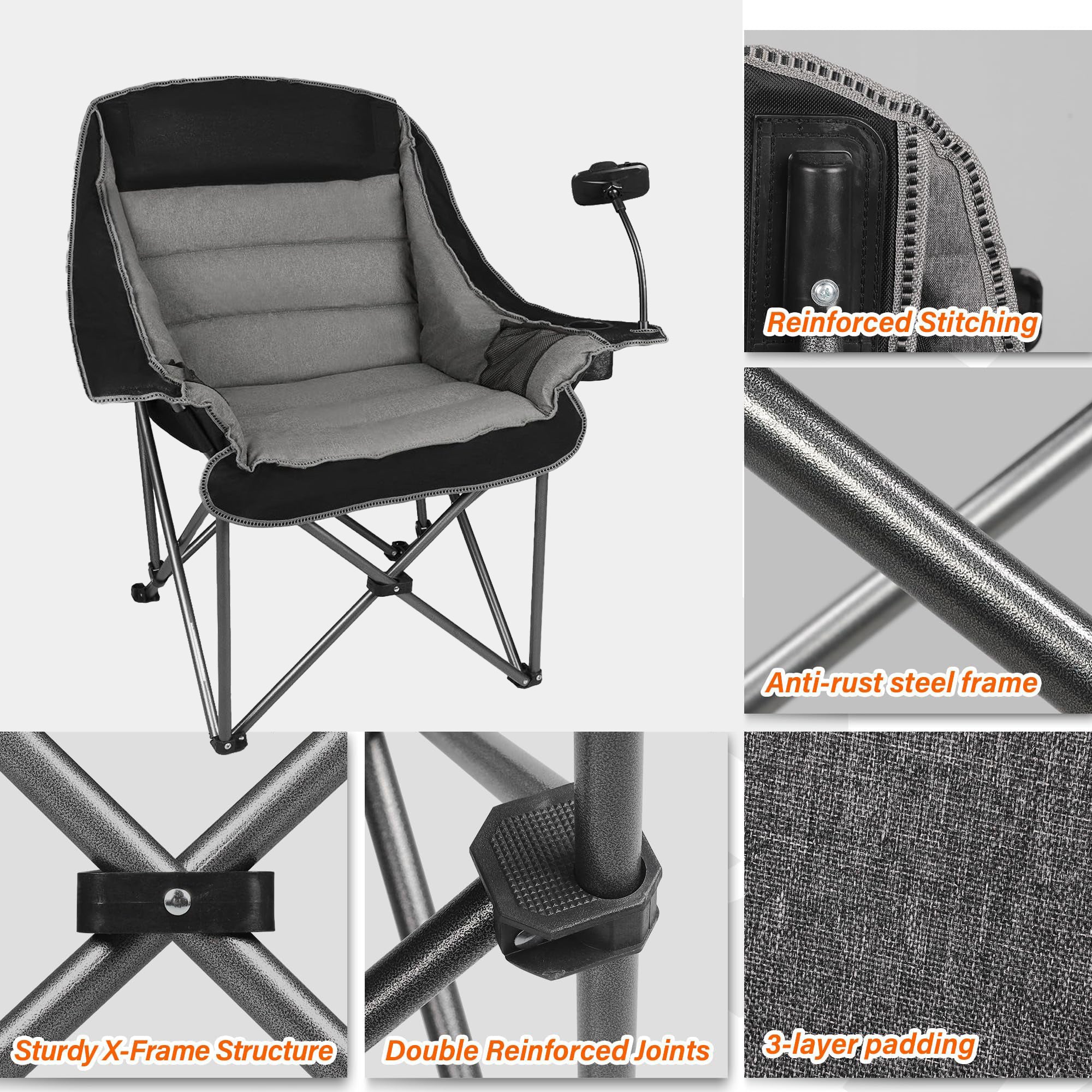 Oversized Folding Camping Chair for Adults Heavy Duty 400 lbs with Cup Holder Phone Holder Streamonpod