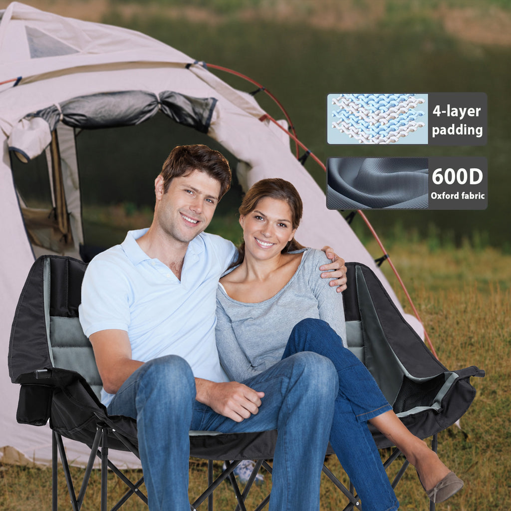 Oversized Double Camping Chair for Two Adults Folding Padded Loveseat with Cup Holders 660 lbs Streamonpod
