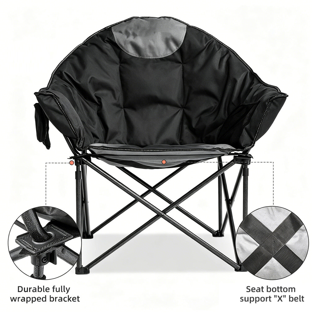 Heavy Duty Moon Saucer Camping Chair 500 lbs with Cup Holder Storage Pocket and Carry Bag Streamonpod