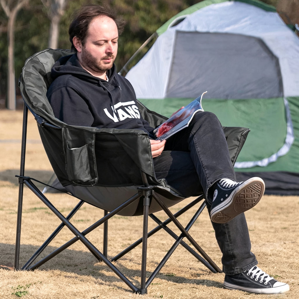 Heavy Duty Moon Saucer Camping Chair 500 lbs with Cup Holder Storage Pocket and Carry Bag Streamonpod