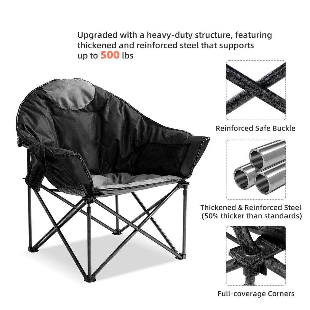 Heavy Duty Moon Saucer Camping Chair 500 lbs with Cup Holder Storage Pocket and Carry Bag Streamonpod