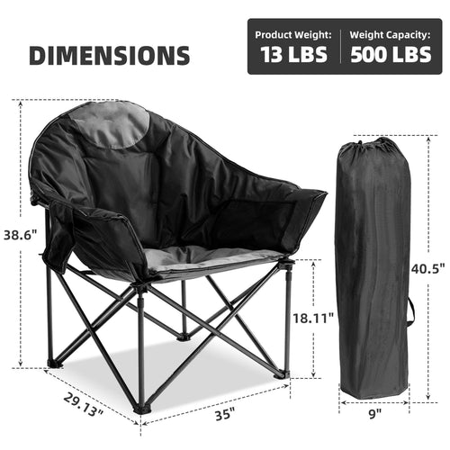 Heavy Duty Moon Saucer Camping Chair 500 lbs with Cup Holder Storage Pocket and Carry Bag Streamonpod